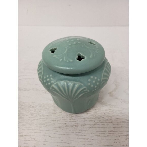 Vintage Crowning Touch Porcelain Floral Pot Pourri Holder Jar Rare Seafoam Blue - Picture 4 of 10